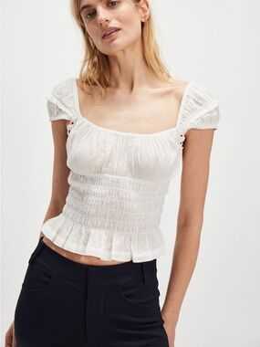 Free People White Smocked Square-Neck Crop Top